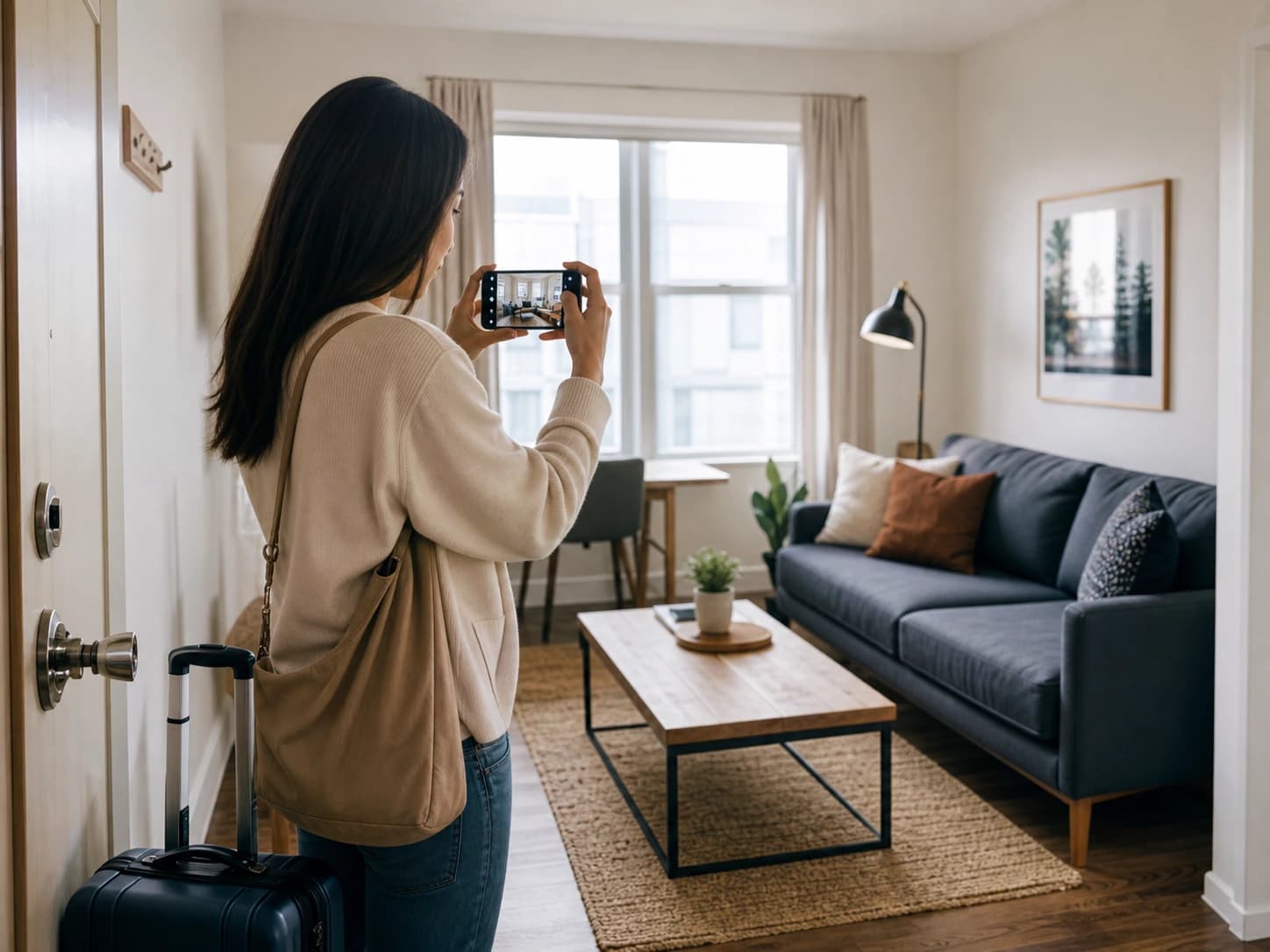 Guest photographing property before departure